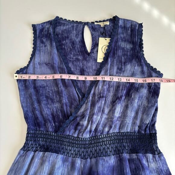 Crescent Blue Tie Dye Boho Style Sleeveless Surplice Neckline Romper Medium - Picture 5 of 11